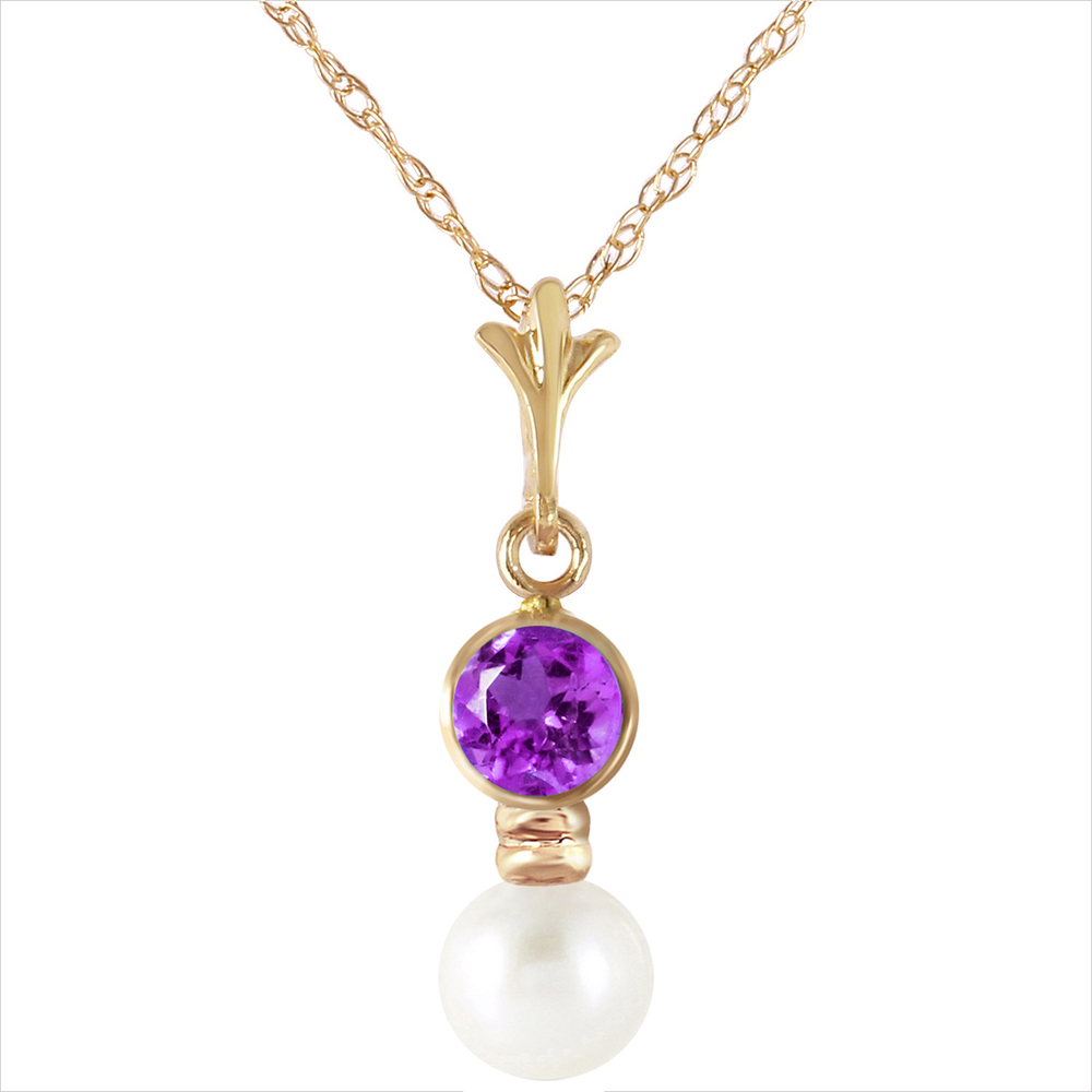 14K. SOLID GOLD NECKLACE WITH AMETHYST & PEARL (Yellow Gold) - Picture 1 of 3